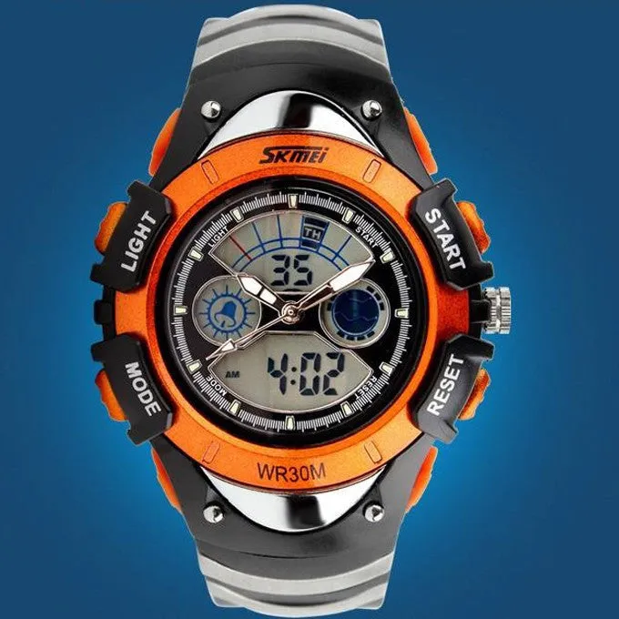 Fashion Children Watches Dual Time LED Digital Quartz Multifunctional 30m Waterproof Swim Student Sports Watch