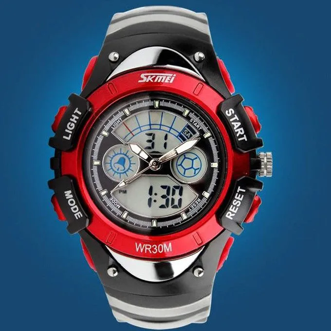Fashion Children Watches Dual Time LED Digital Quartz Multifunctional 30m Waterproof Swim Student Sports Watch