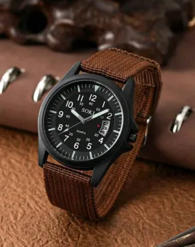 Jewellery - Watch - Men - black brown braided Date quartz