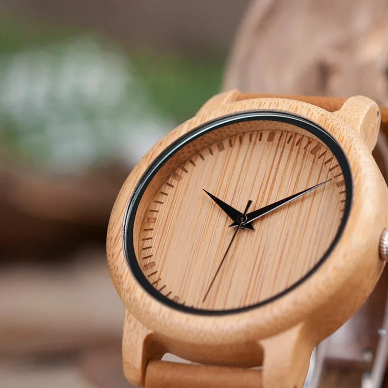 Ladies Casual Quartz Watches Natural Bamboo Wristwatch