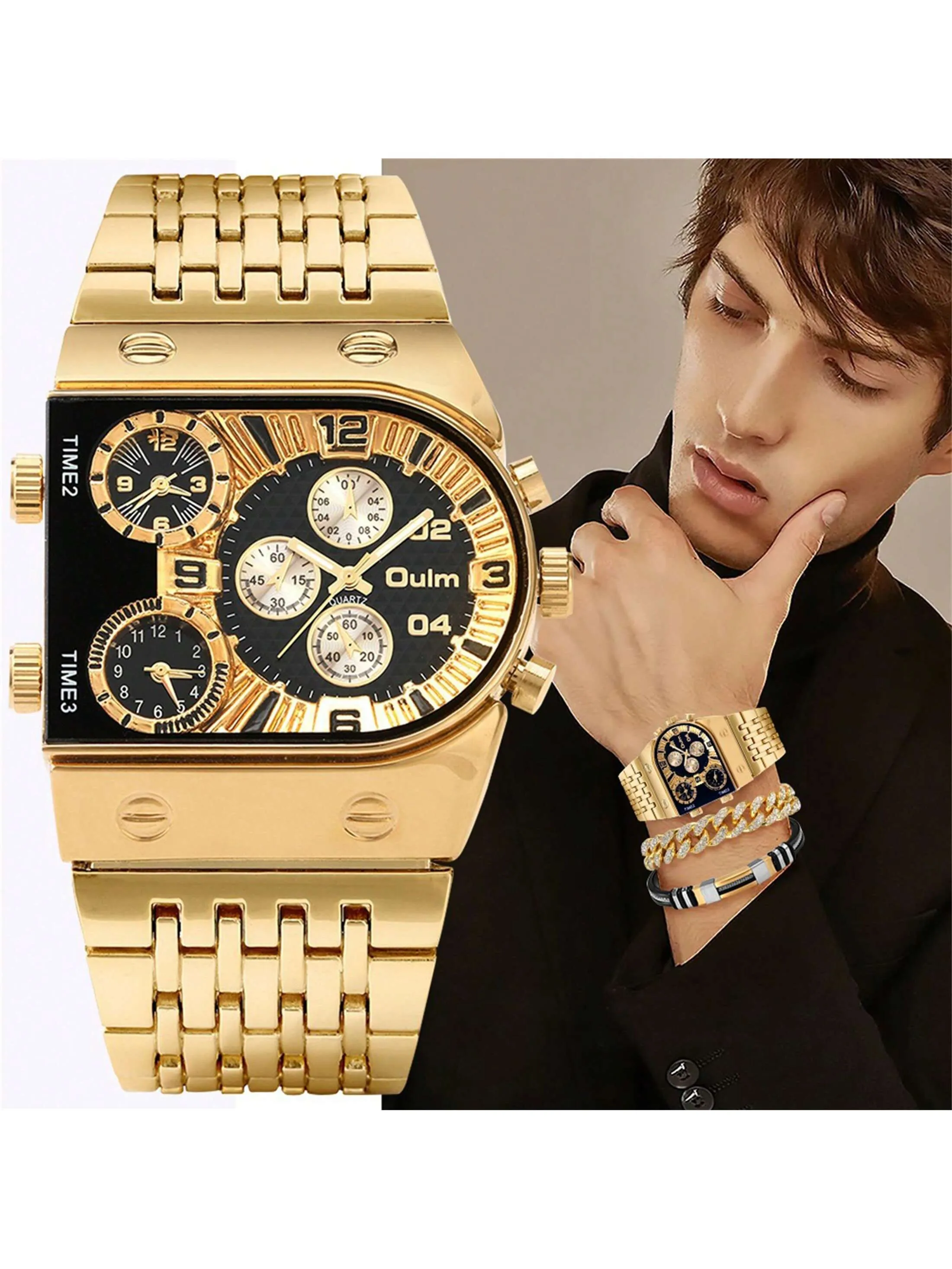Men's Multifunctional Alloy Strap Large Dial Waterproof Quartz Watch