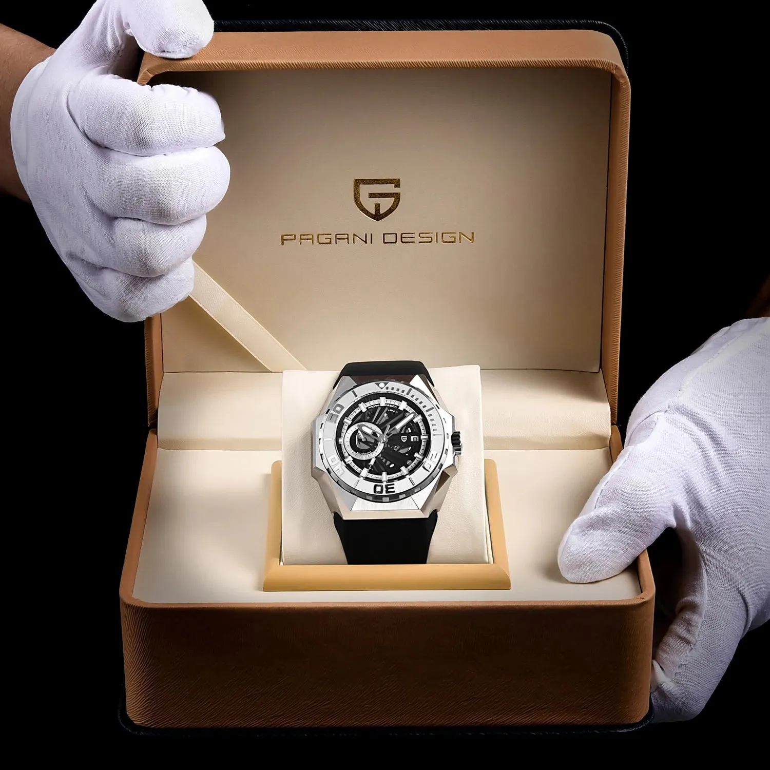 PAGANI DESIGN Skeleton Men Mechanical Wristwatches Automatic Sapphire