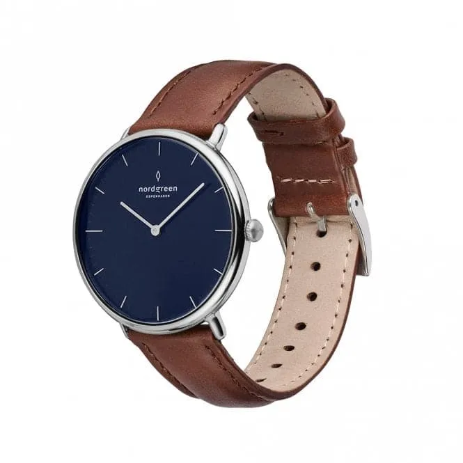 Unisex Native Leather Silver 36mm Watch NR36SILEBRNA