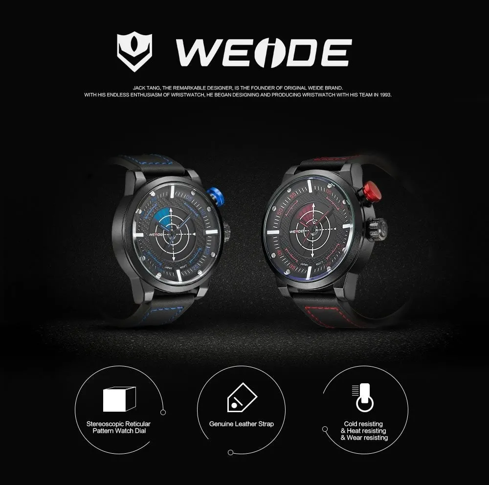 WEIDE New Men Watch Genuine Leather Band Fashion Casual Sports Design Luxury Quartz Watches Men 30m Waterproof Men Watches